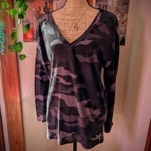 VS PINK Y2K Grey Camo Oversized V Neck Tee
